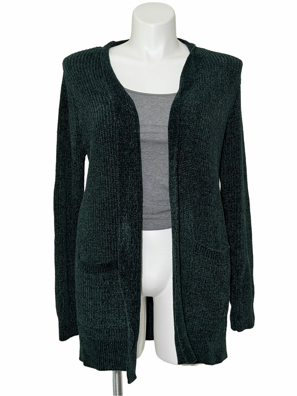 Matty M Chenille Longline Open-Front Knit Cardigan women medium hunter green